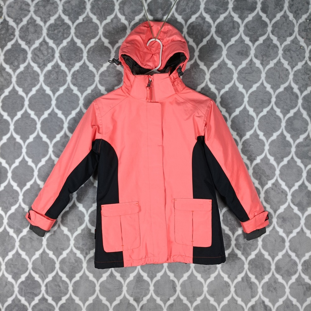 Turbine Ski Jacket Girls Medium Coral Pink Black Hooded Snow Winter Coat